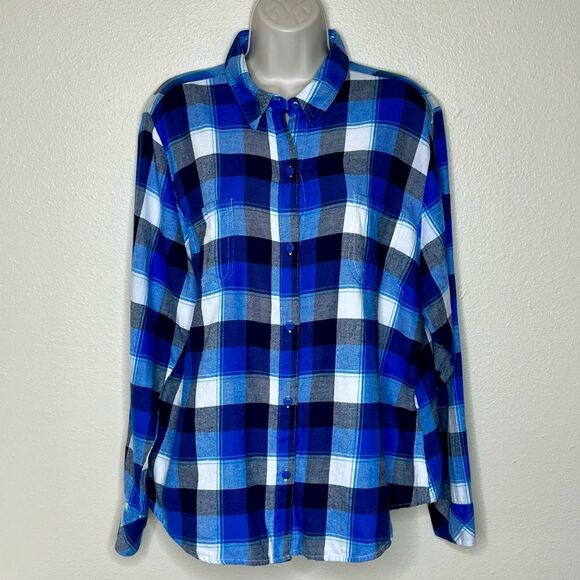 Riders by Lee Blue Plaid Flannel Long Sleeve Button Front Cotton Shirt Women XL - Picture 12 of 12
